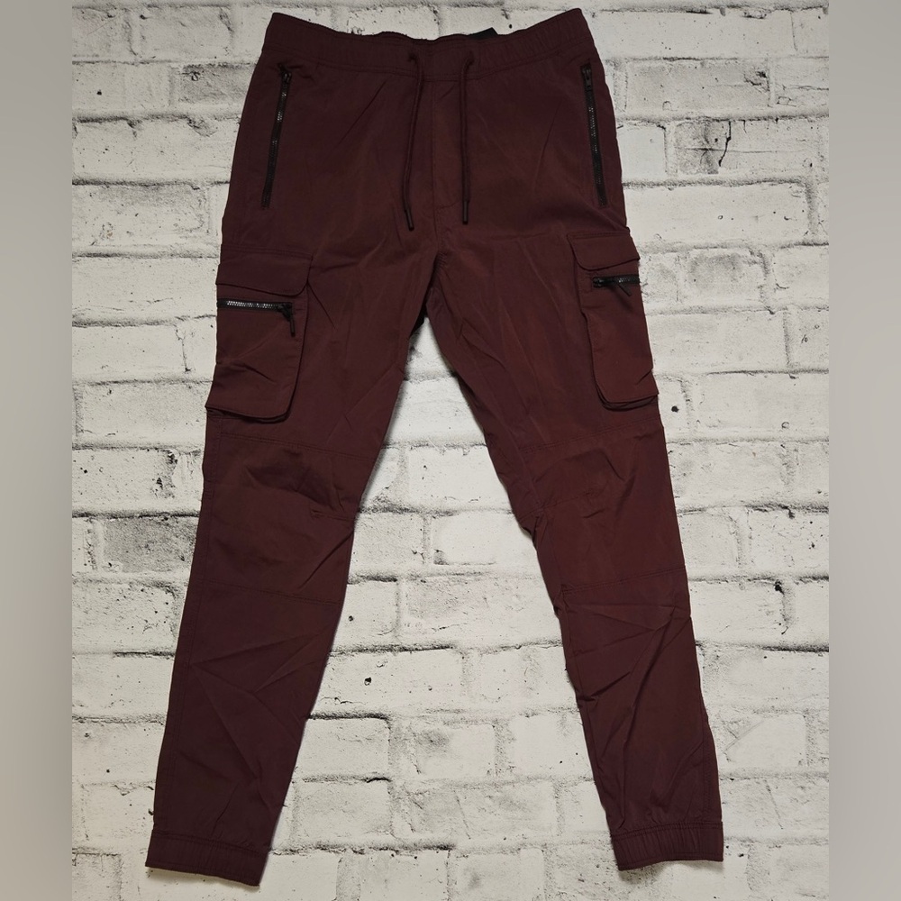 H&M Burgundy Cargo Joggers Mens Small Tapered Streetwear Pants